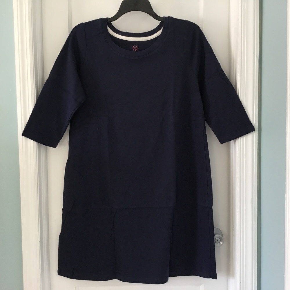Isaac Mizrahi Live Essentials 100% cotton blue short sleeve scoop neck dress 1X